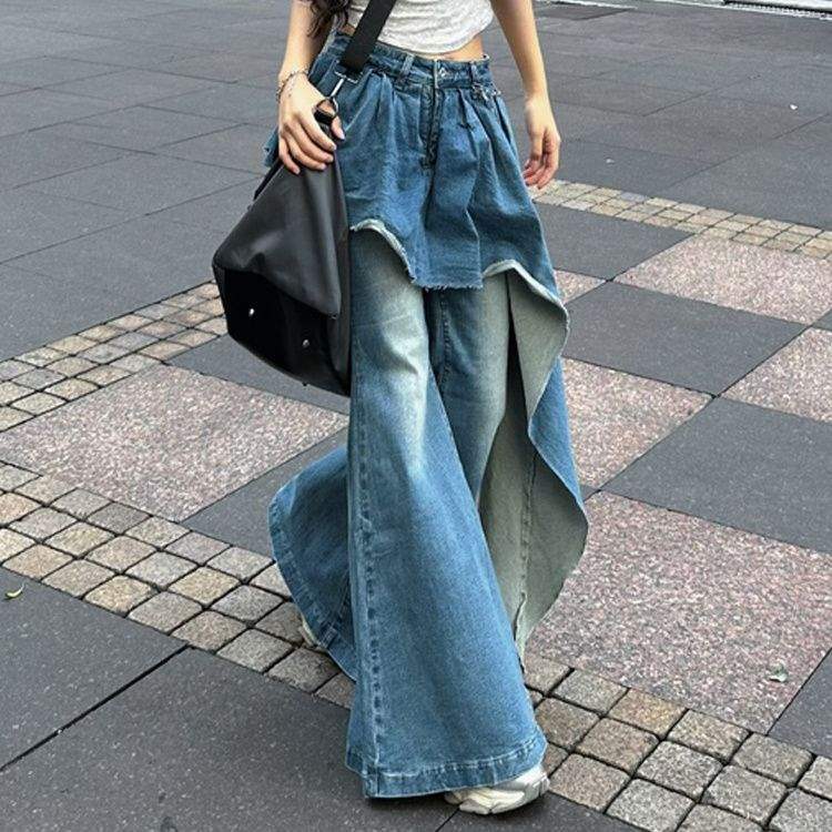 Autumn Winter False-two-piece Slim Flare Pants See size chart under “more details”