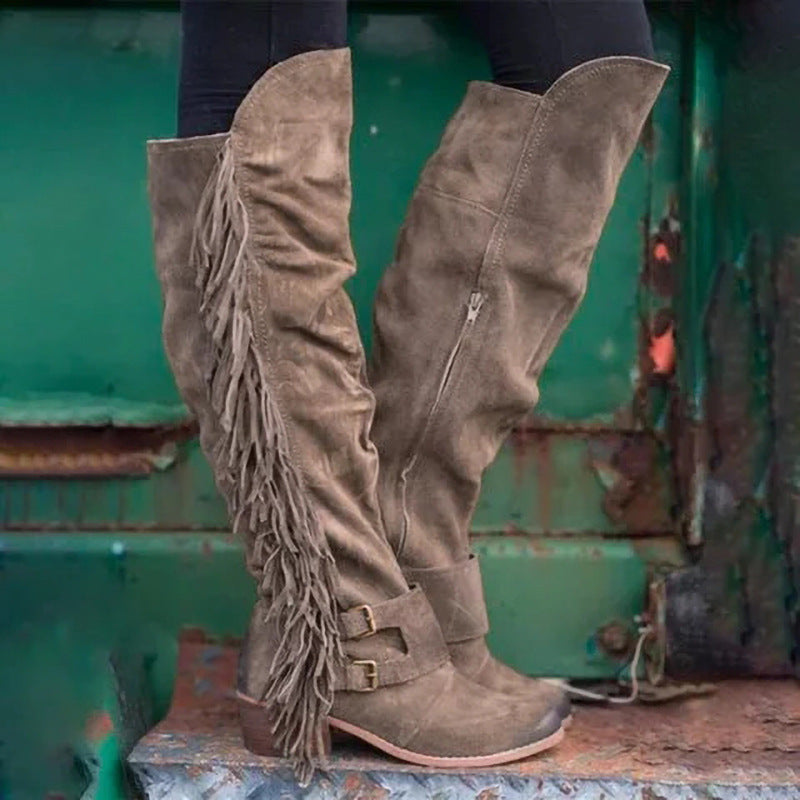 Women's Tassel Long Tube Boots