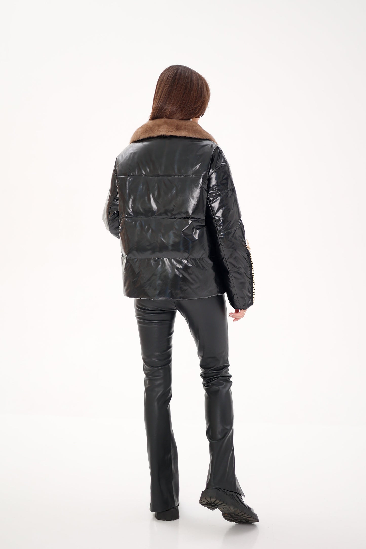 Chaqueta de piel de visón auténtica con relleno de plumas