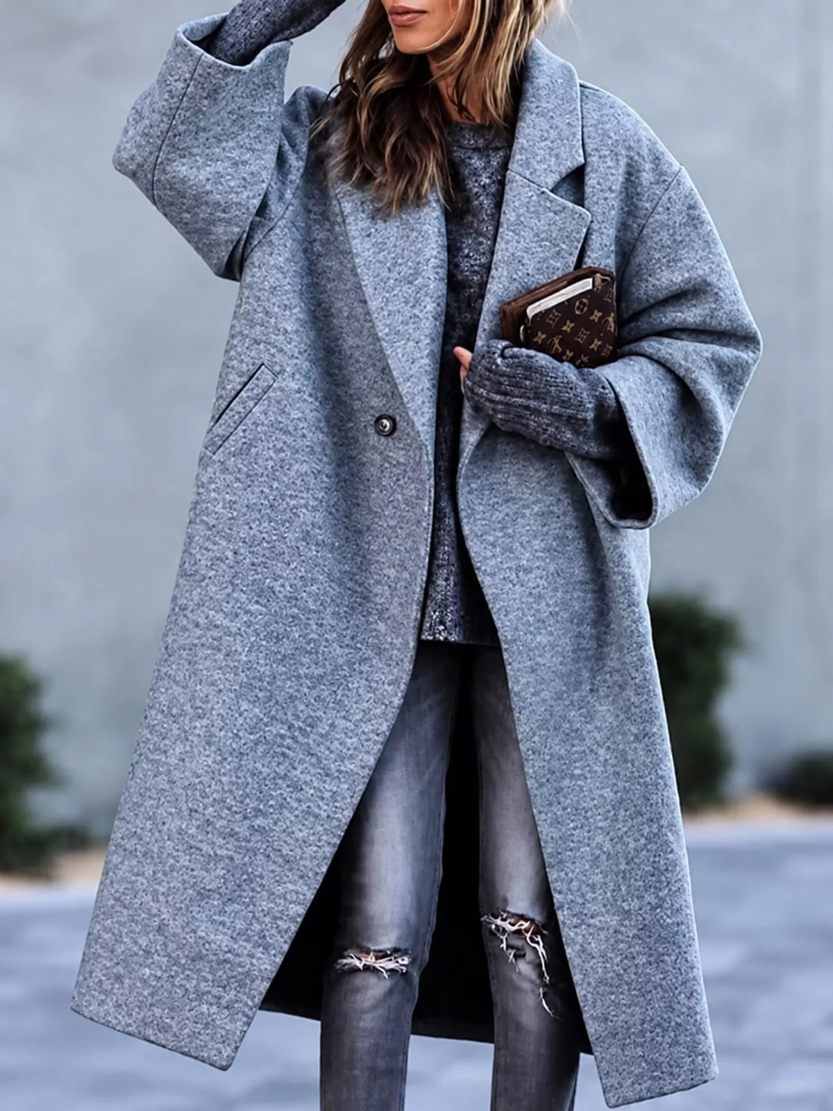 Full Size Lapel Collar One Button Coat Plus Size
