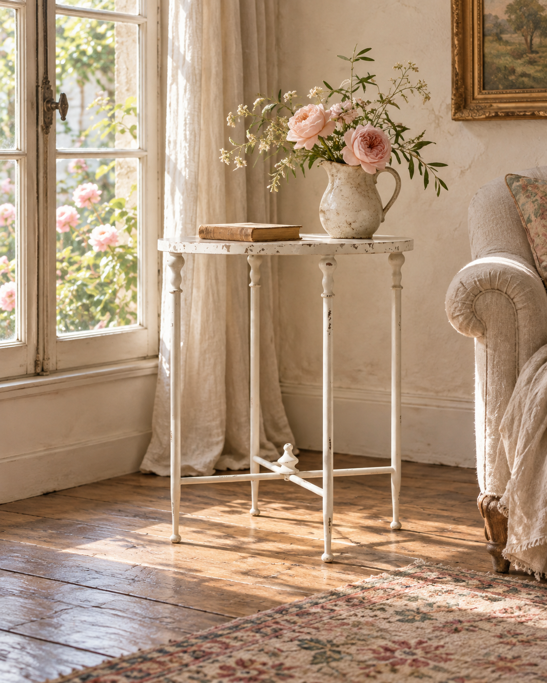 Antiqued Metal Round Side Table