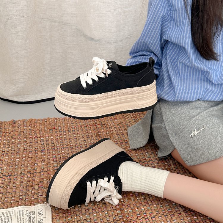 Women Summer New Casual Breathable Fashion Trendy Women Shoes, Thick Sole Biscuit Canvas Shoes