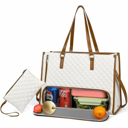 Unisex 2-in-1 Quilted Commuter Tote and Lunch Bag Handbag