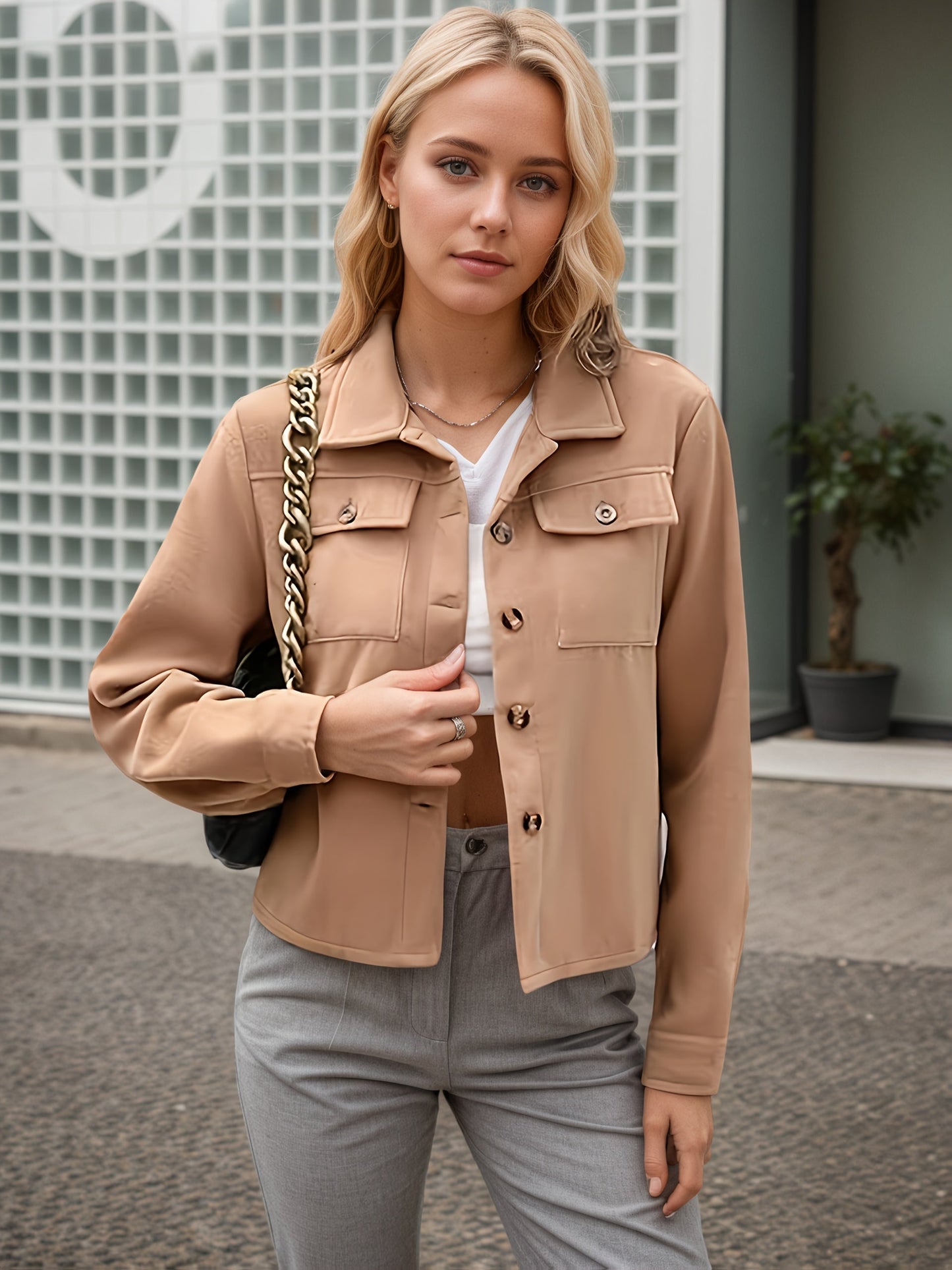 Chaqueta de Franela Talla Grande para Mujer - Top Corto de Moda Otoñal