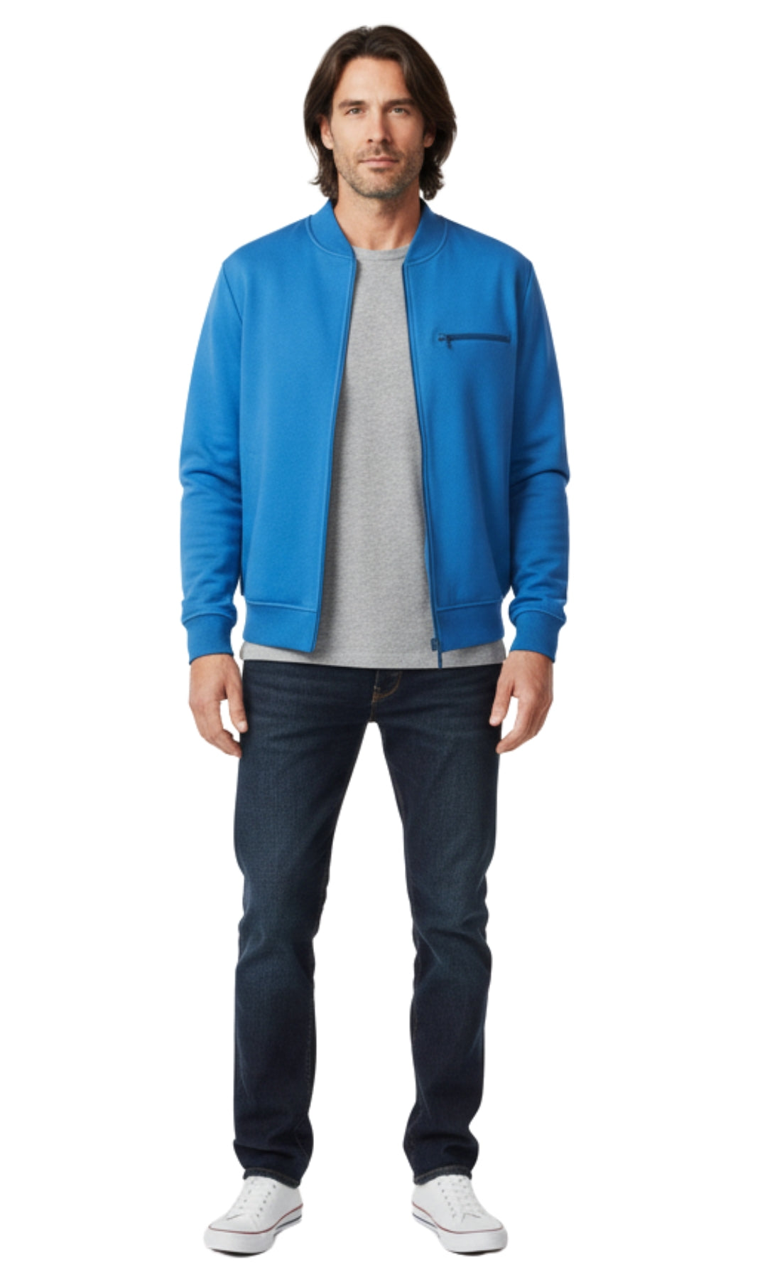 Chaqueta de béisbol de forro polar clásica con cremallera para hombre en tejido ligero de mezcla de algodón con un toque deportivo