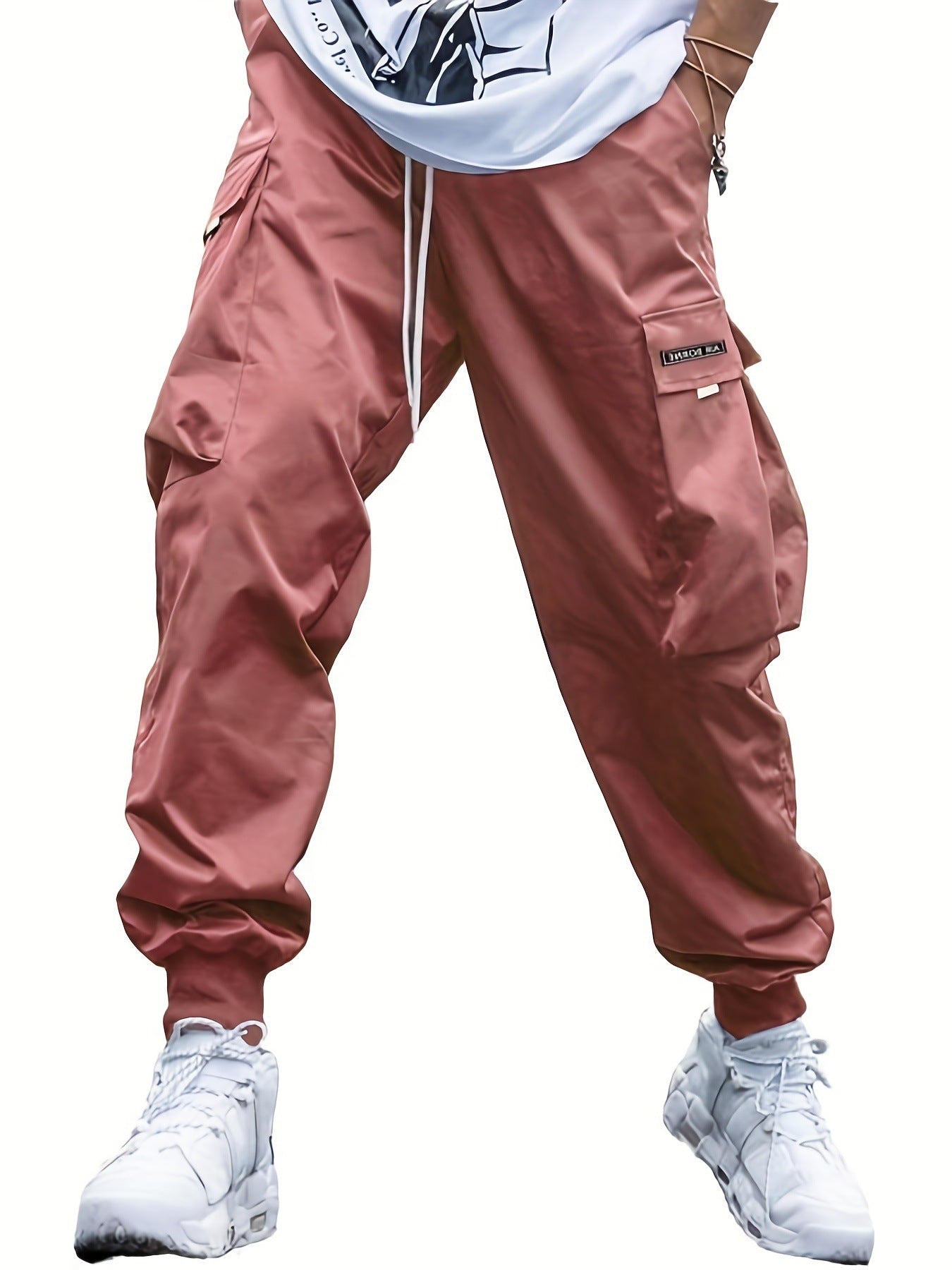 Pantalones cargo de hombre con múltiples bolsillos y cordón
