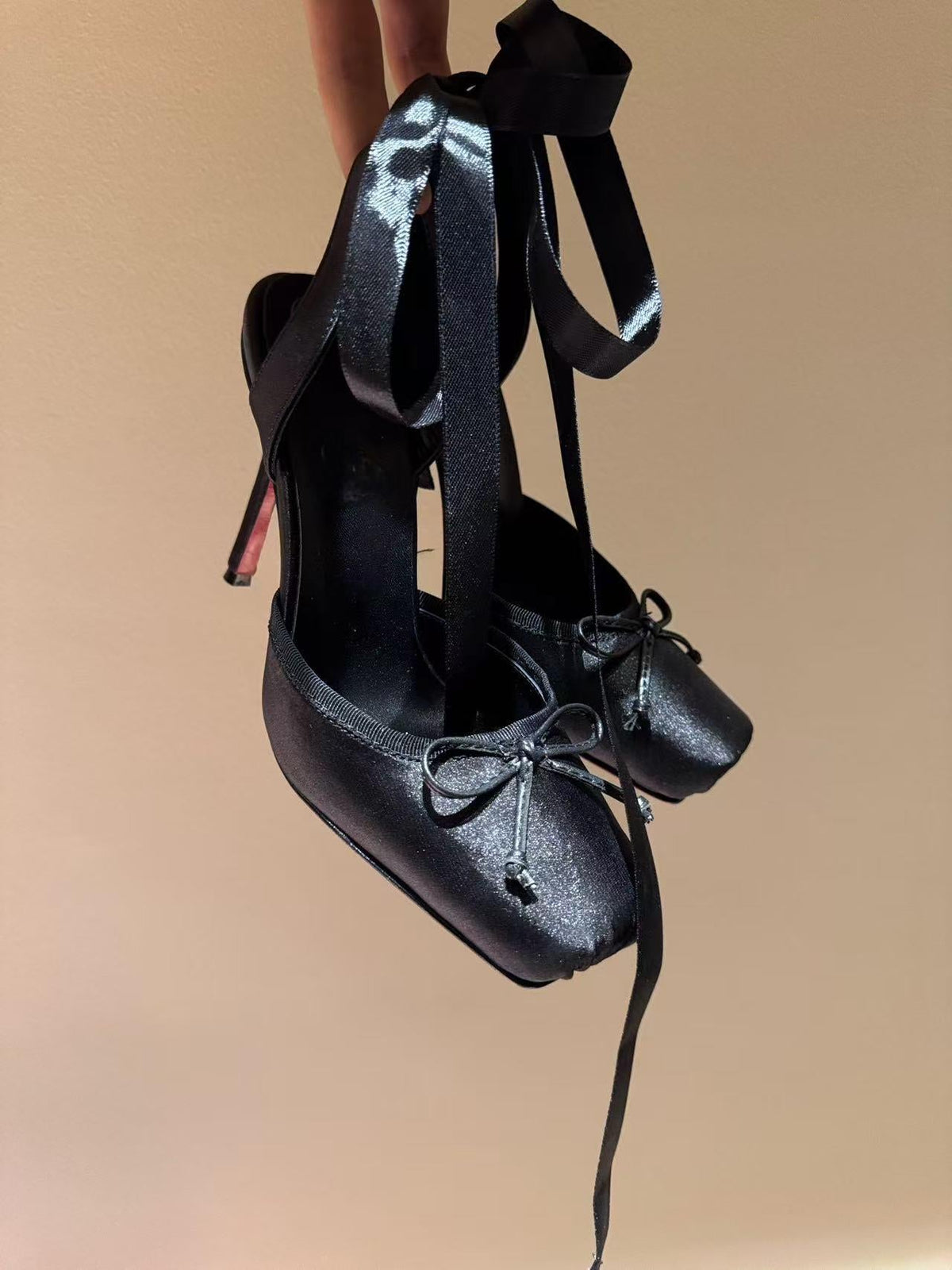Women's Satin Ribbon Toe Cap Heels