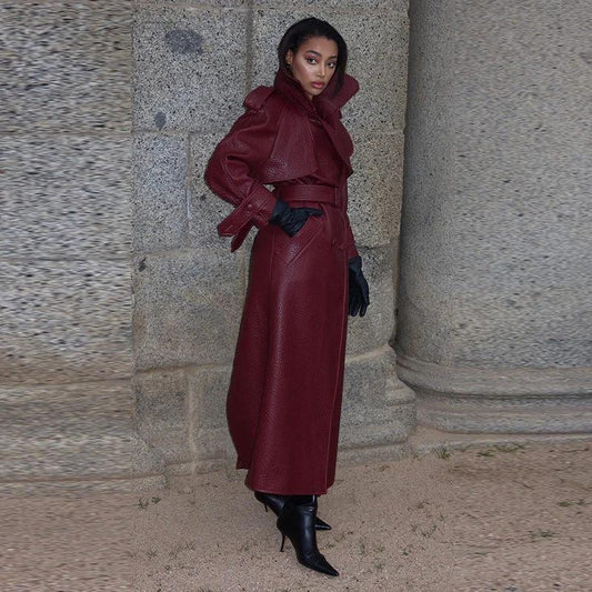 Abrigo de piel elegante de cuero, nuevo para mujer, otoño e invierno