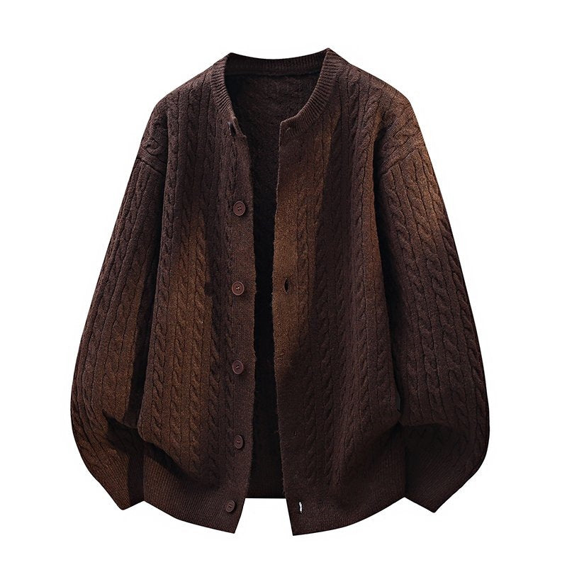 Men's Fallwinter Crew-neck Jacquard Cable-knit Long-sleeve Sweater