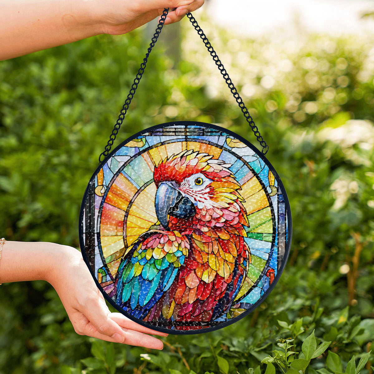 Stained Glass Colorful Bird Parrot Suncatcher Home Decor