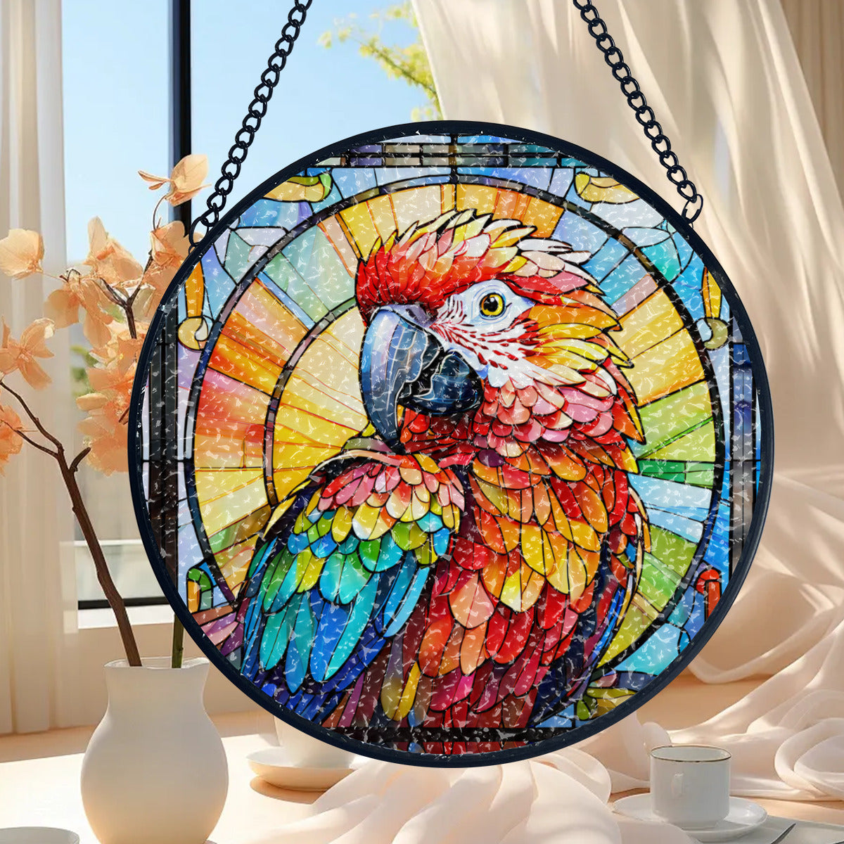 Stained Glass Colorful Bird Parrot Suncatcher Home Decor