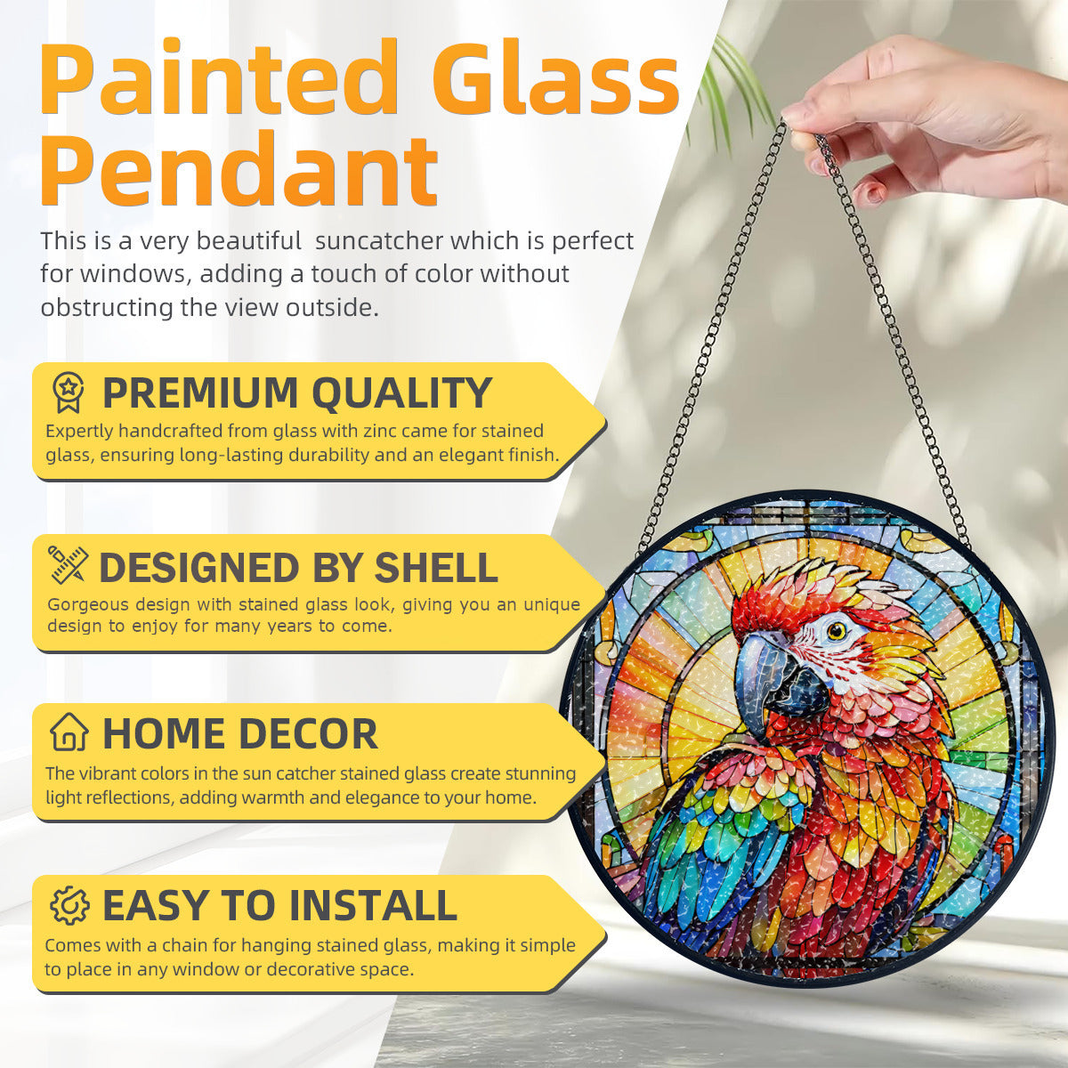 Stained Glass Colorful Bird Parrot Suncatcher Home Decor
