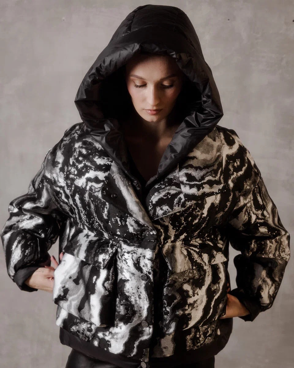 Abrigo de plumas con jacquard marmoleado