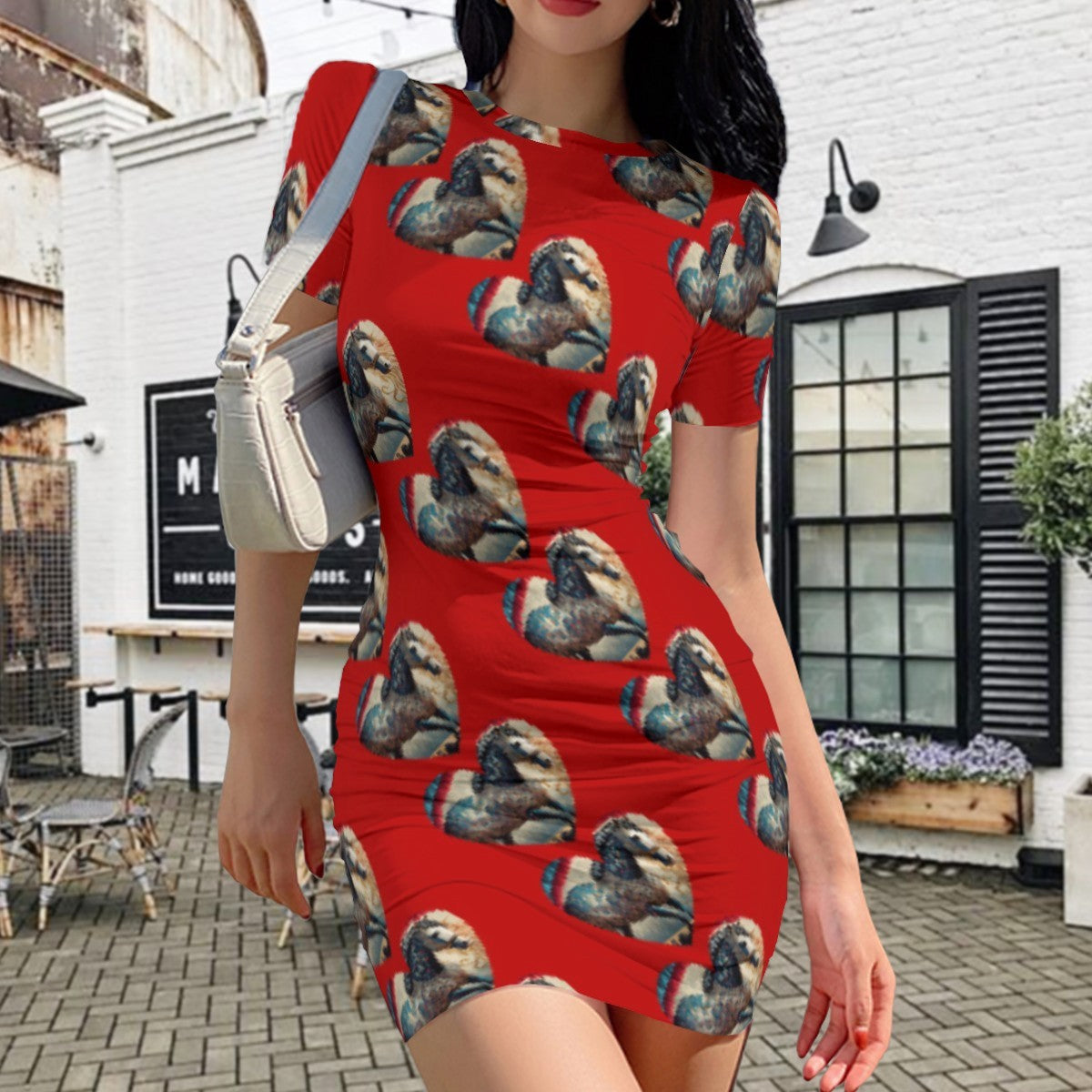 Bejeweled Horses in Hearts Bodycon Short Dress