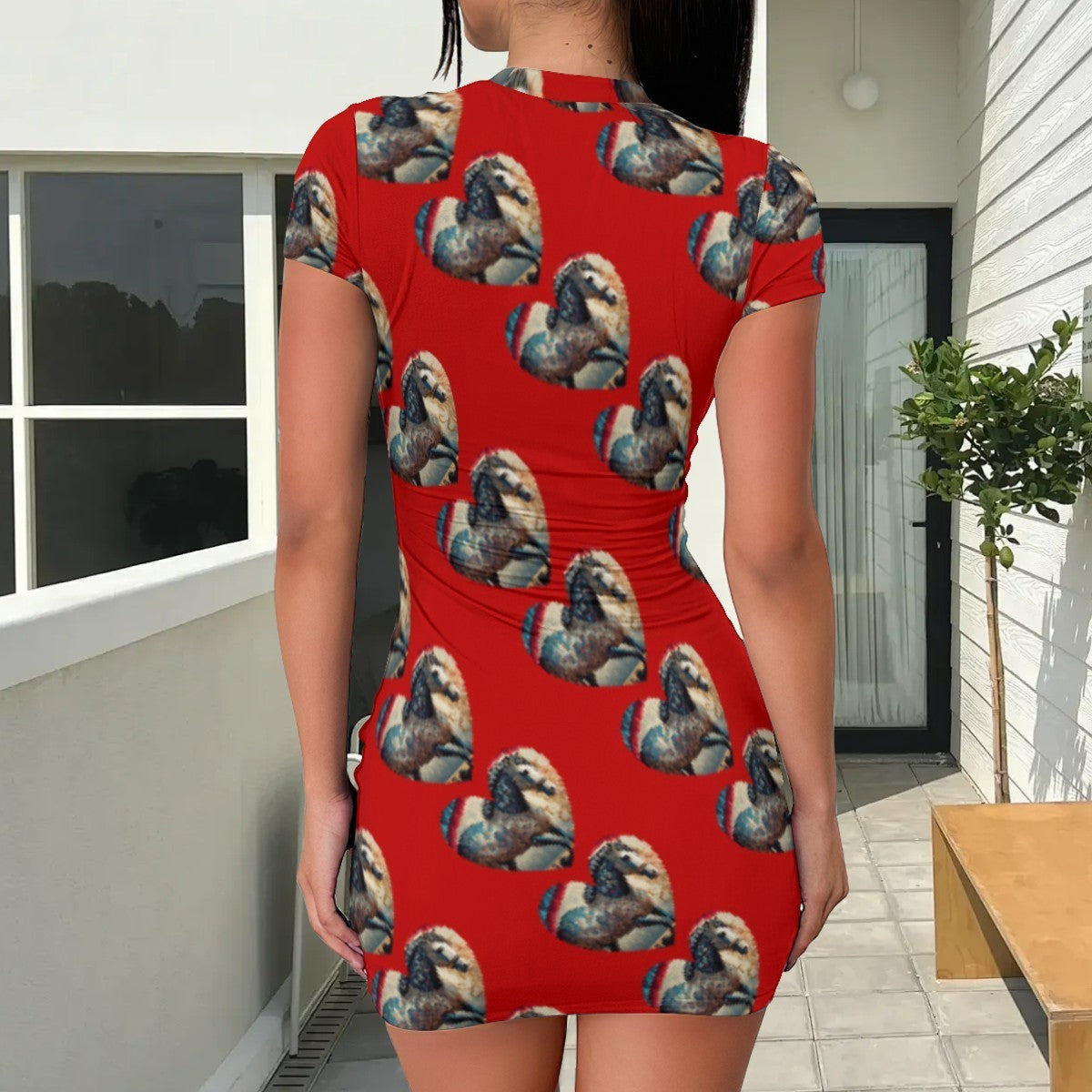 Bejeweled Horses in Hearts Bodycon Short Dress
