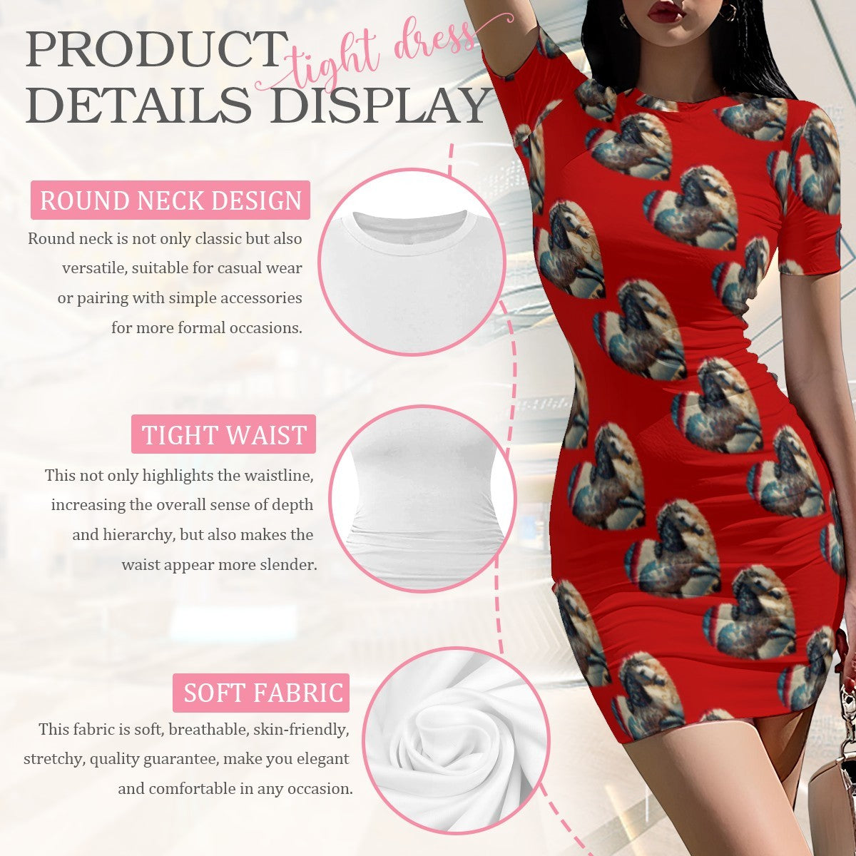 Bejeweled Horses in Hearts Bodycon Short Dress