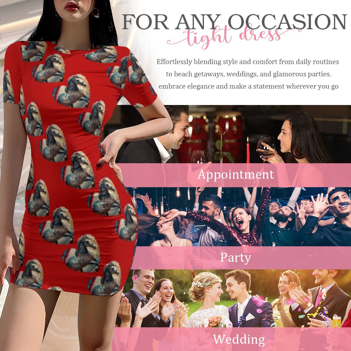 Bejeweled Horses in Hearts Bodycon Short Dress