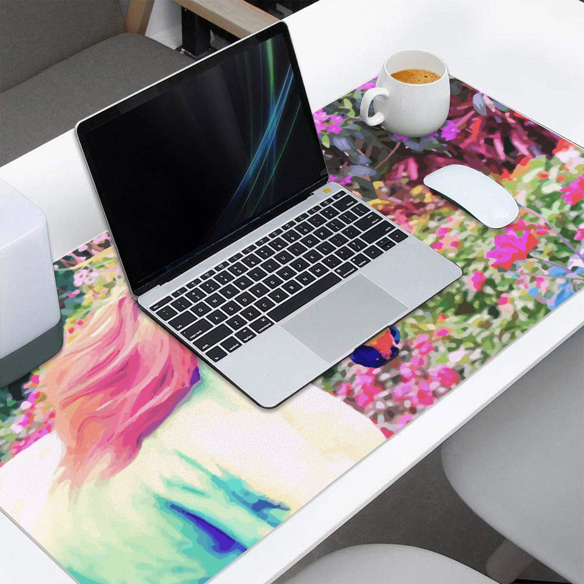 Pink Mane White Horse with Floral Background 40" x 20" Mousepad Desk Mat