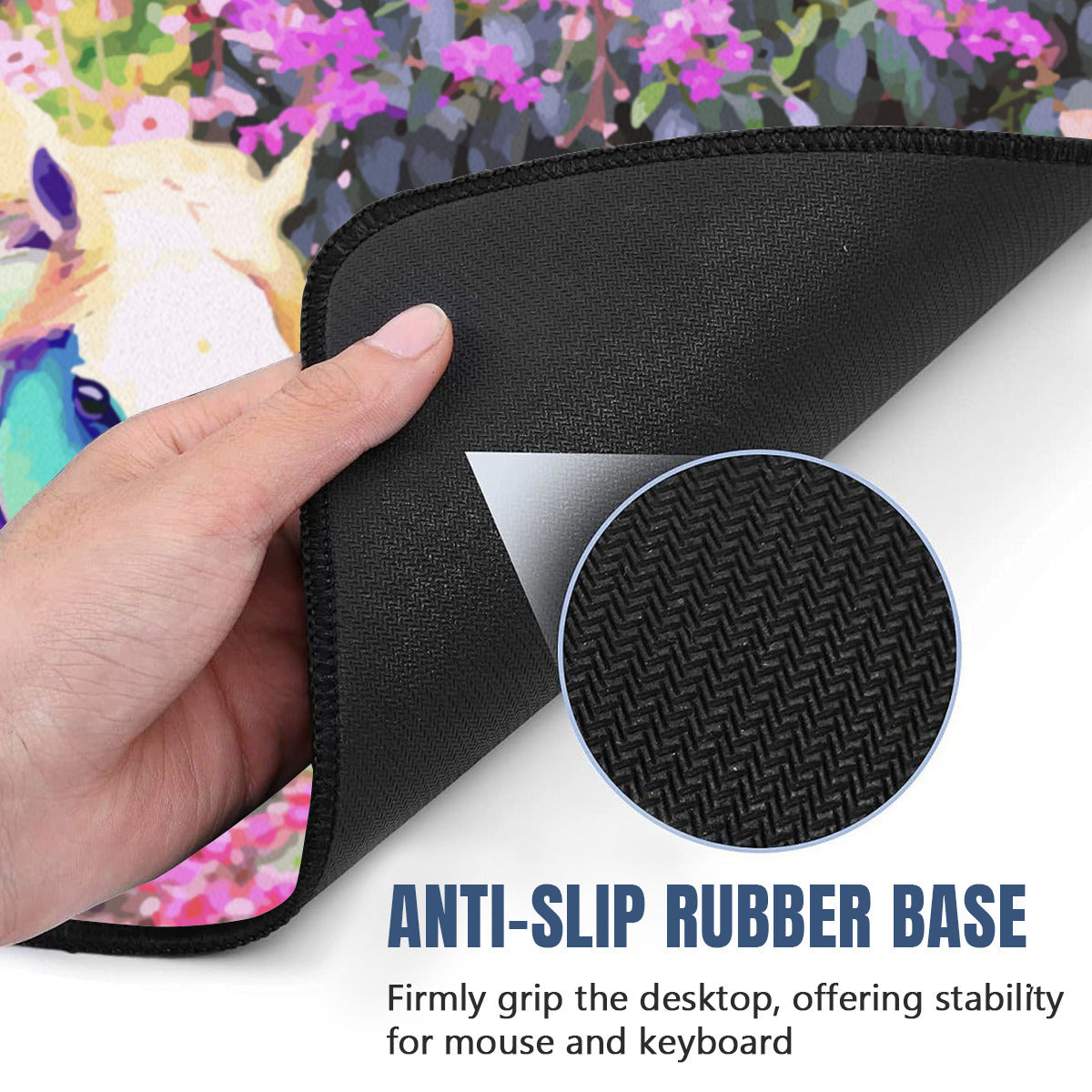 Pink Mane White Horse with Floral Background 40" x 20" Mousepad Desk Mat