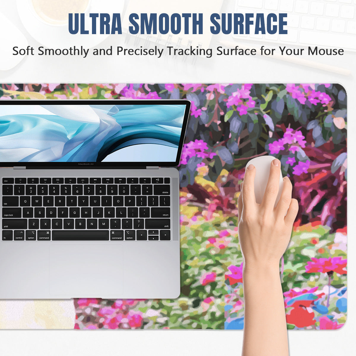 Pink Mane White Horse with Floral Background 40" x 20" Mousepad Desk Mat
