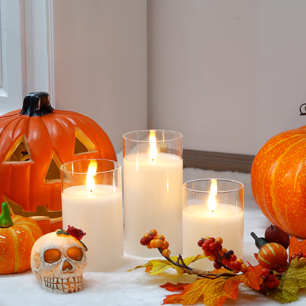 Glass Wax Flameless Effect LED Candles ( Set of 3 )