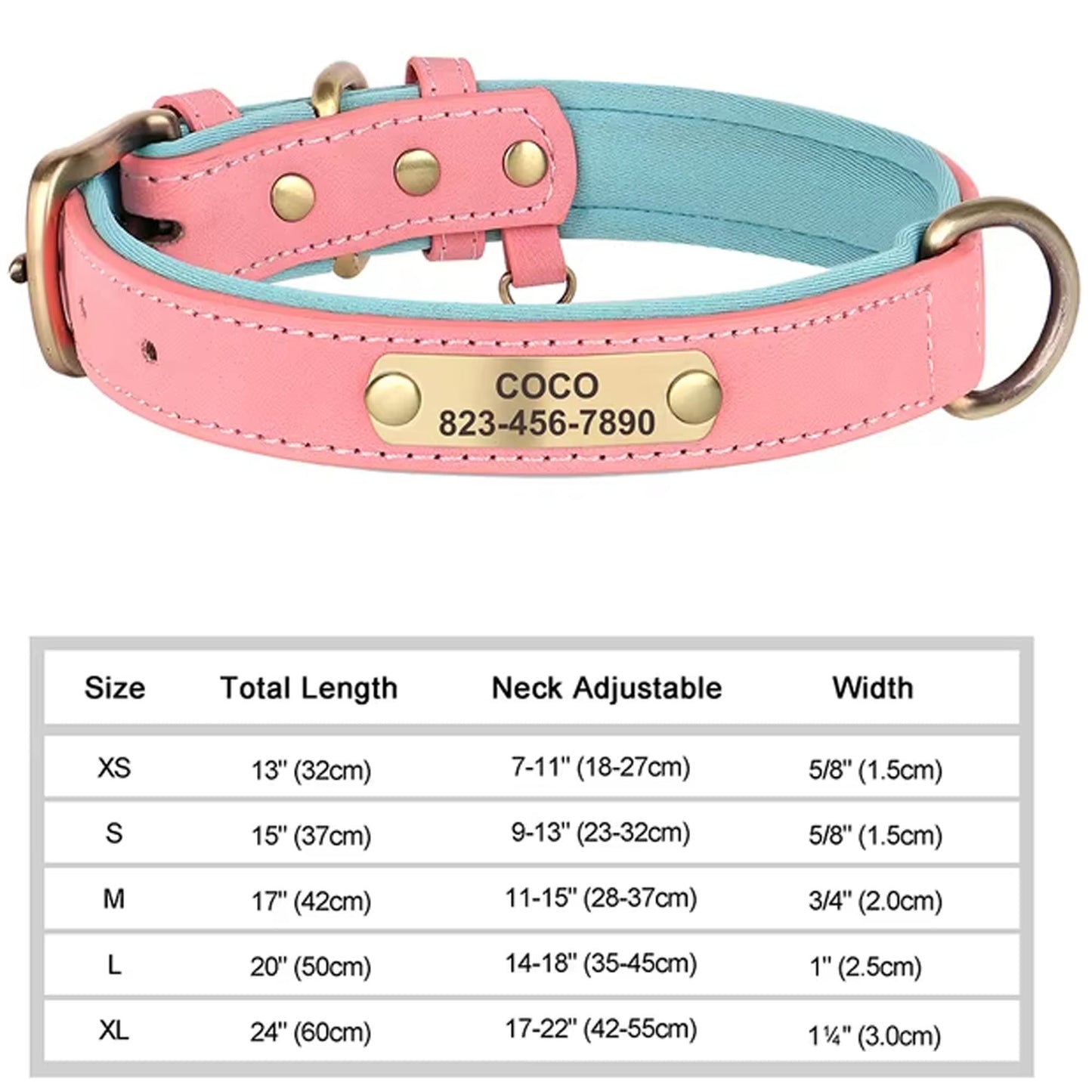 Personalized Dog Collar, Custom Engraved PU Leather Dog Collars, Free Engraving ID Tag Nameplate For Small Medium Large Dogs - C1502