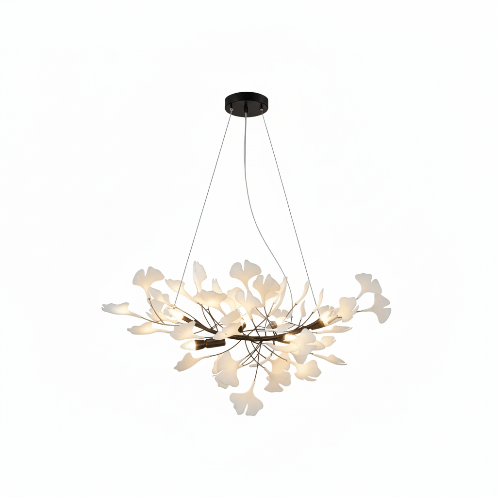Porcelain Ginkgo Leaf Linear Chandelier with Flexible Branches | Dining Table Light
