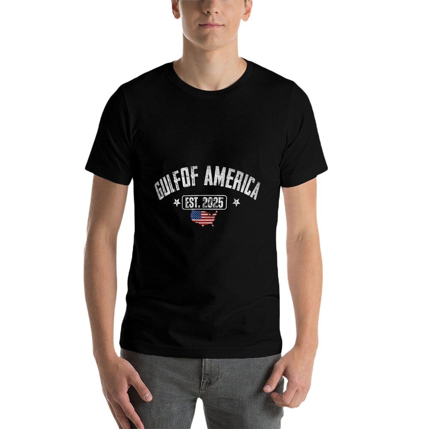 Gulf Of US America Est 2025 Vintage USA American Flag Men Oversized Silhouette T-Shirt