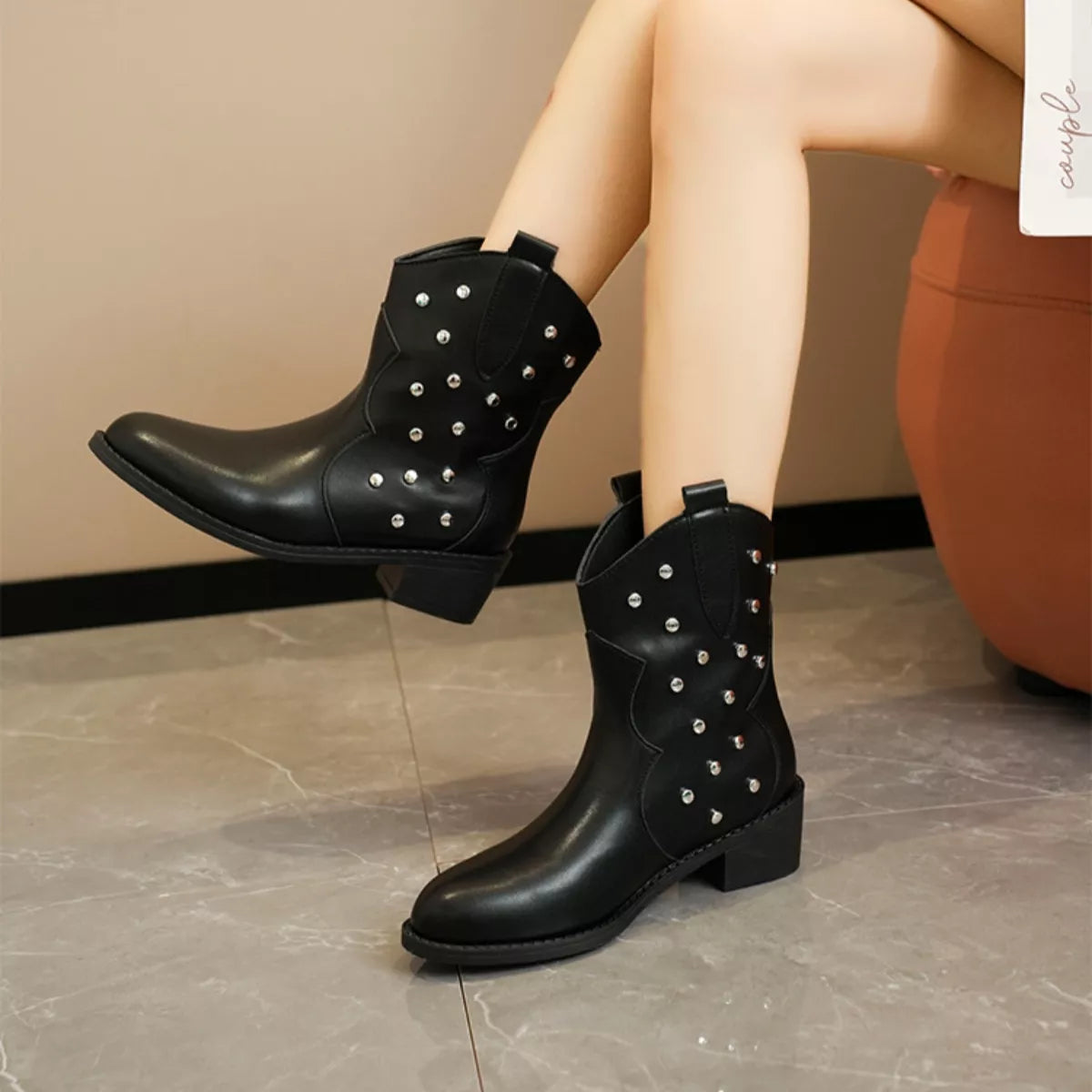 Studded Western Ankle Boots