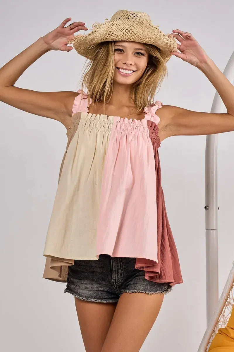Women's Tank Tops Tank Top - Color Block Frill Straps - Women's Casual