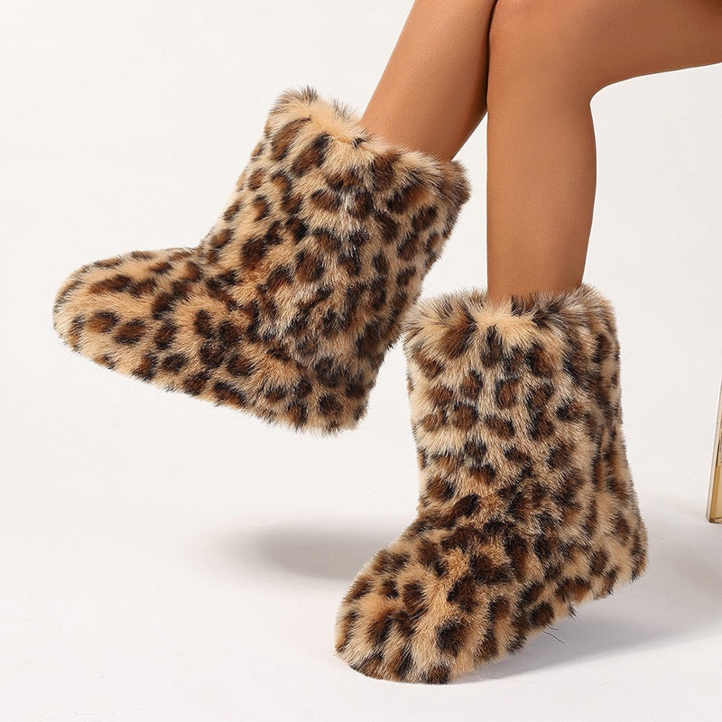 Women's Imitation Raccoon Fur Mid-Calf Boots