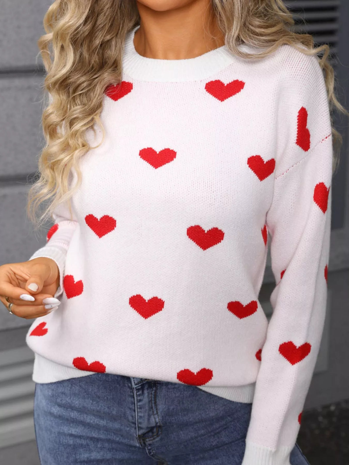 Valentine's Day Heart Pattern Dropped Shoulder Sweater