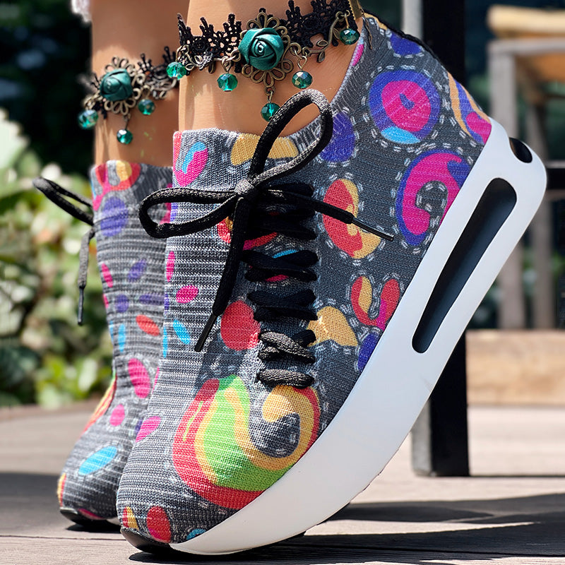 Women's Random Print Side Lace-Up Elastic Sport Shoes, Comfortable Slip-On Sneakers For Women, Casual Daily Wear Footwear See size chart under “more details”