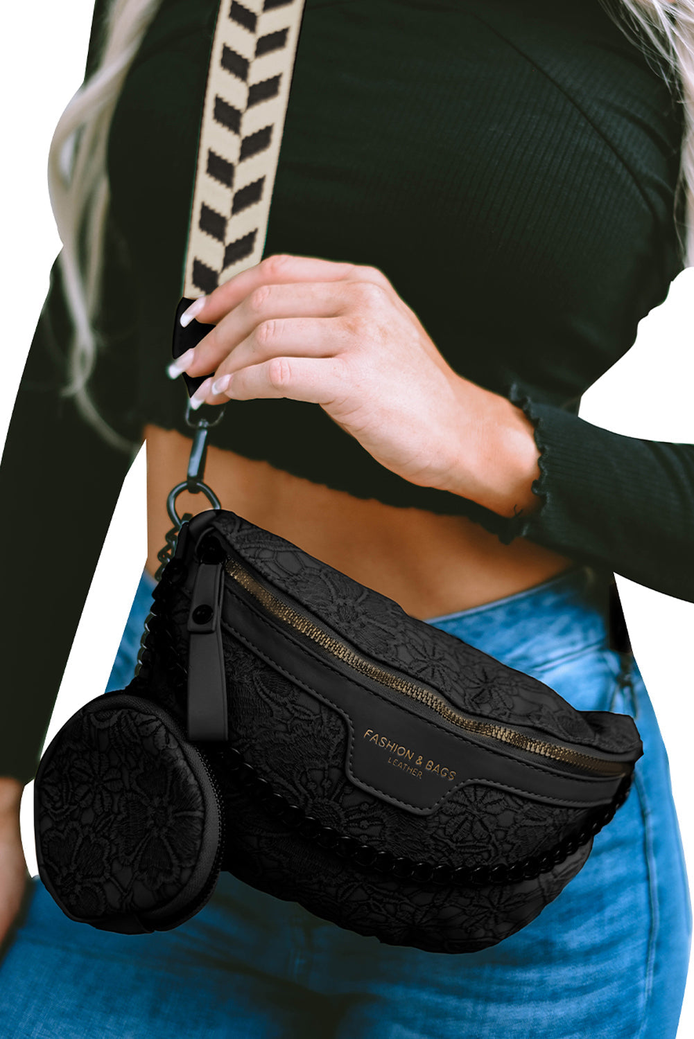 Bolso cruzado con correa colorblock negro con monedero