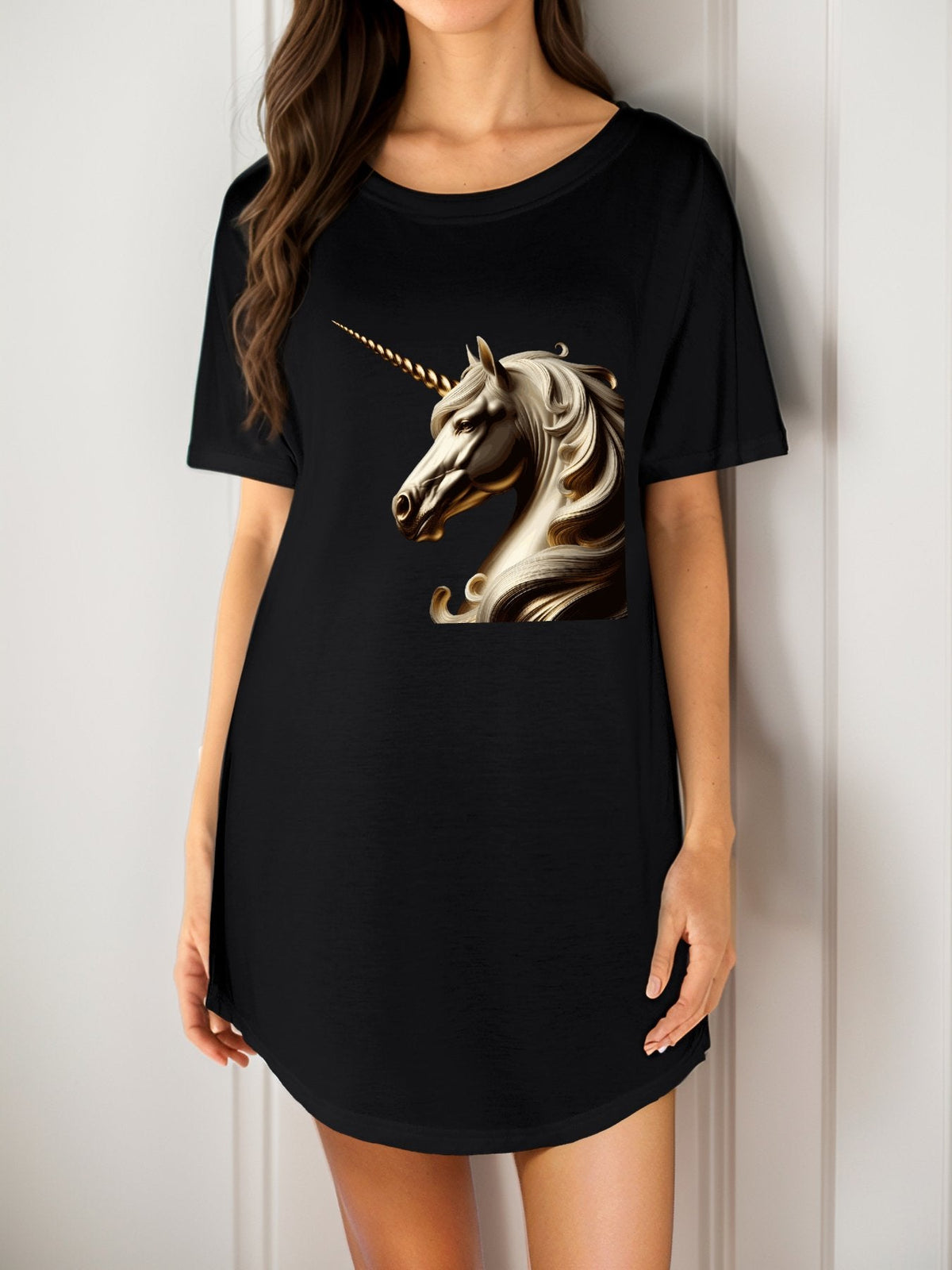 Golden Unicorn Casual Summer T-Shirt Dress for Women (Front Printing)