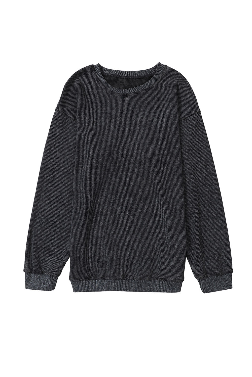 Sudadera Rosa Sólida de Punto Acanalado y Cuello Redondo