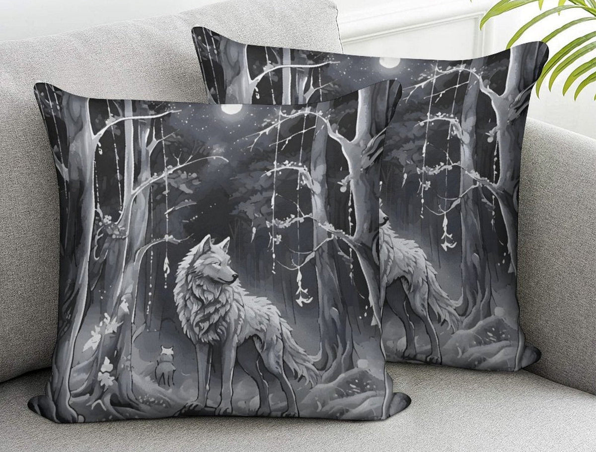 Ethereal Wolf in the Moonlight 2-Piece Ultra-Soft Pillowcase Set- 18" × 18"