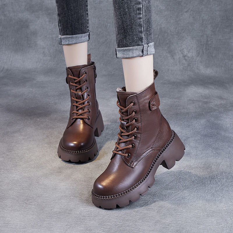 Women's Fleece-Lined Platform Martin Boots