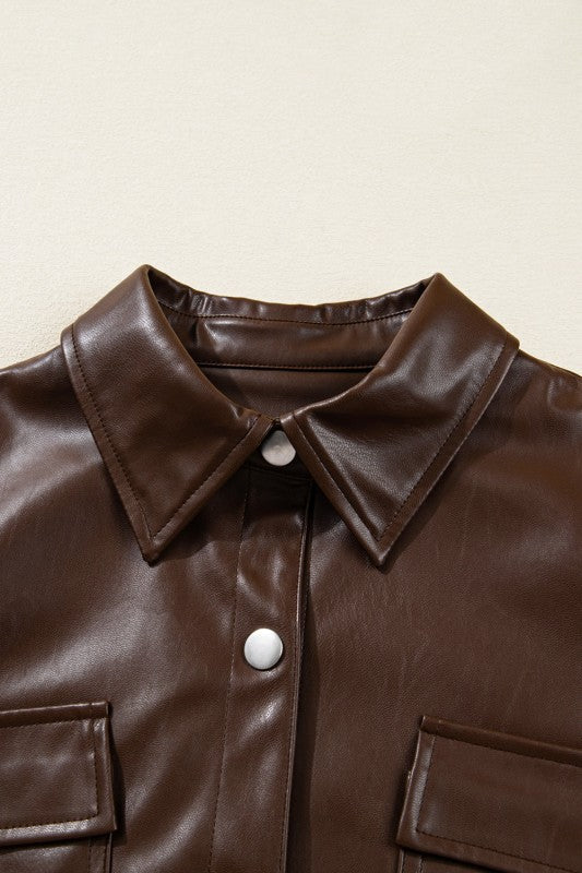 Leather Drawstring Hem Pocketed Jacket See size chart under “more details”