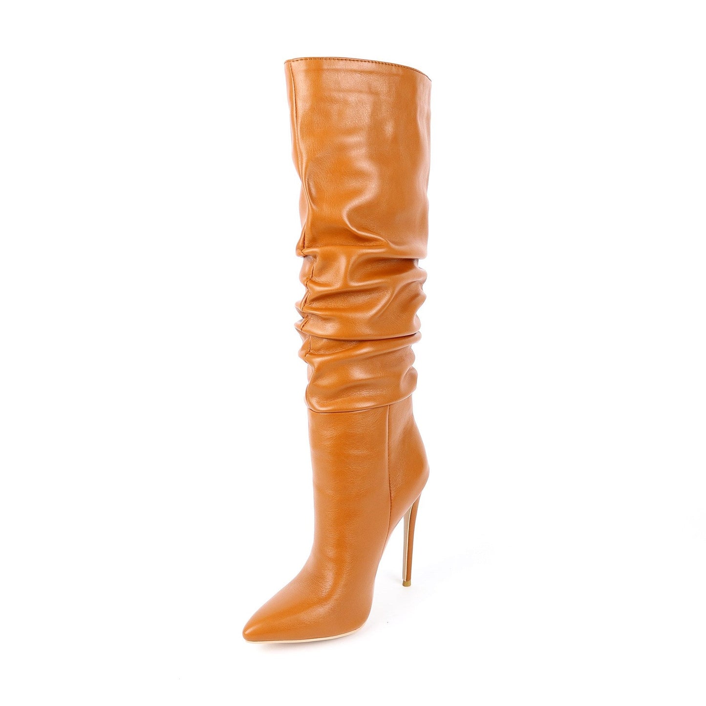 Women's Pleated Pointed-Toe Stiletto High-Heel Boots
