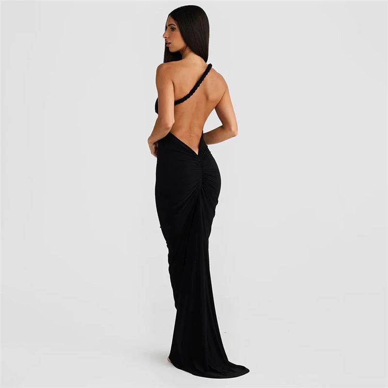 Halter Backless Pleating Sheath Dress