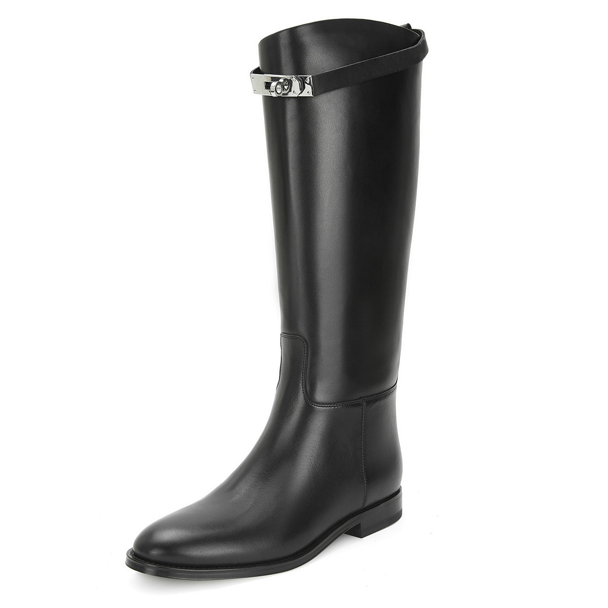 Round Head Metal Buckle Below The Knee Knight Boots
