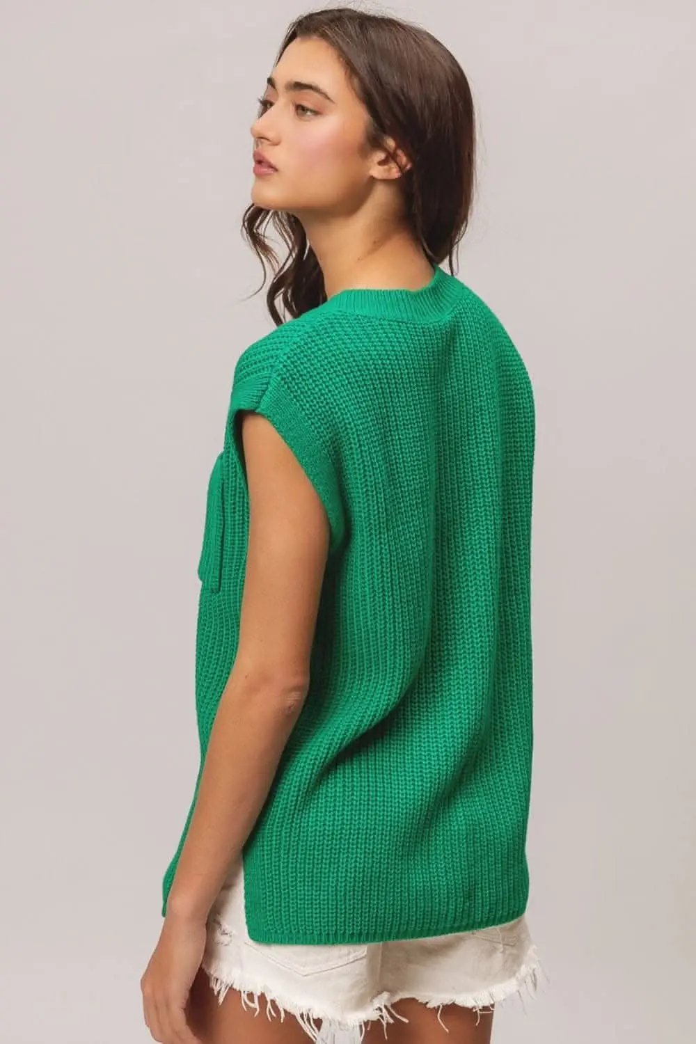 Sweaters Trendsi Knit Sweater Top Women's Casual Patch Pocket Cap Sleeve USA Shipped