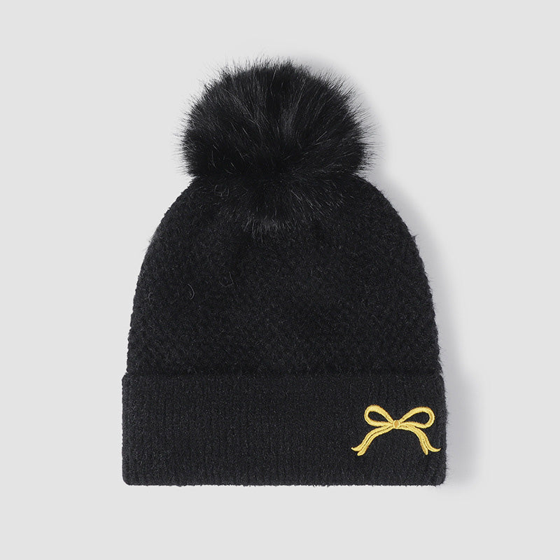 Gorro de punto térmico con lazo y pompón