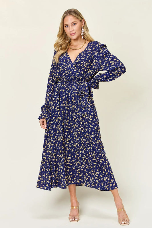 Vestido de manga con volante y espalda anudada Double Take de talla completa