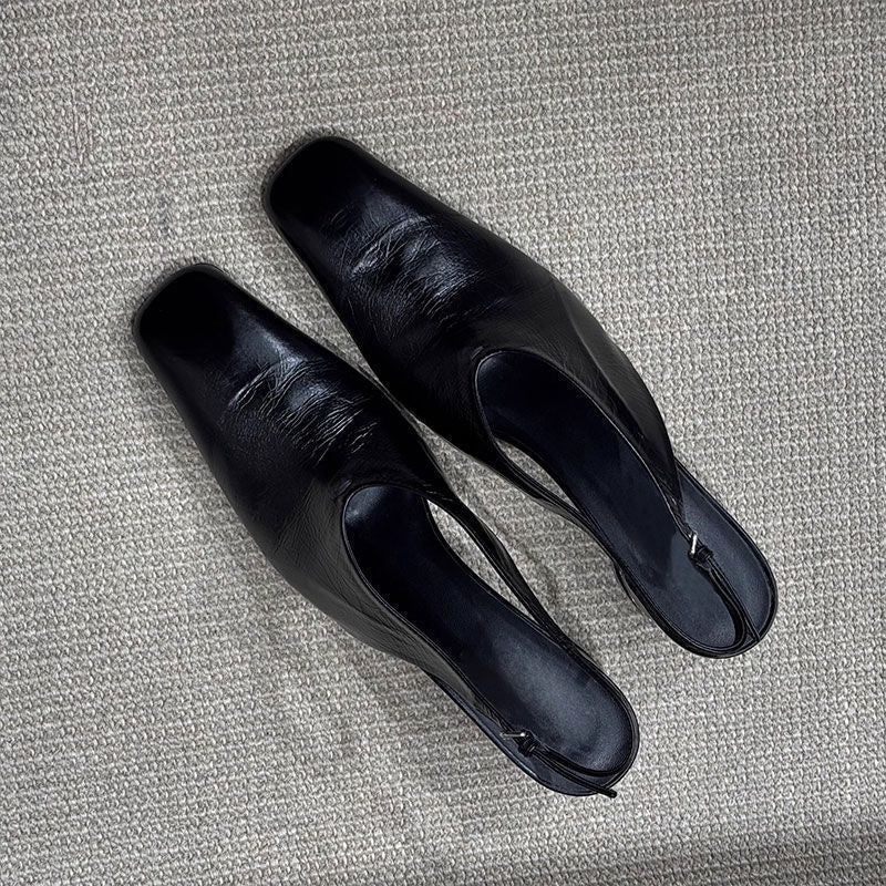 Baotou Sandals in Black Synthetic Leather