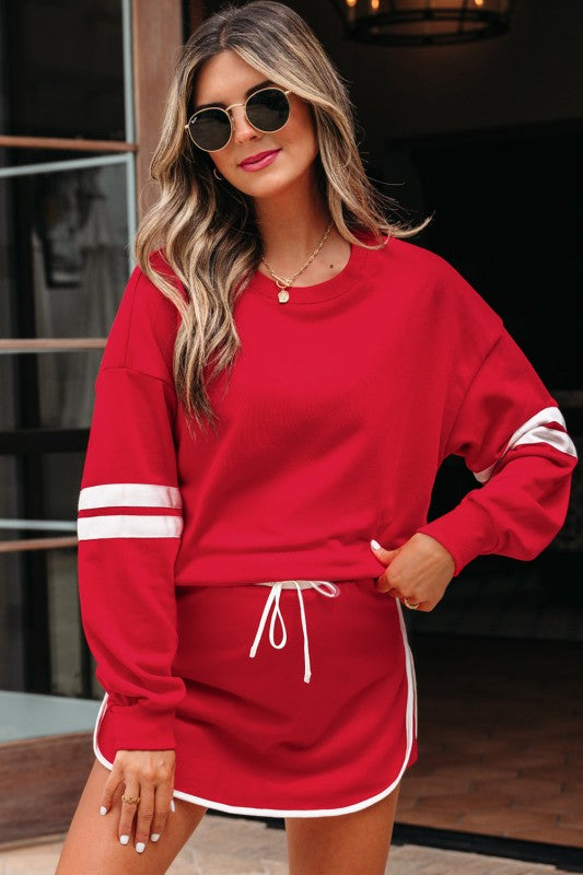 Conjunto de jersey y minifalda Varsity Stripe