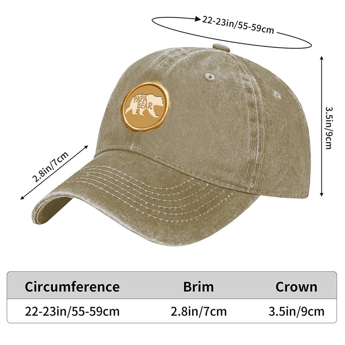 Papa Bear Gold Seal Cotton Vintage Washed Denim Baseball Cap