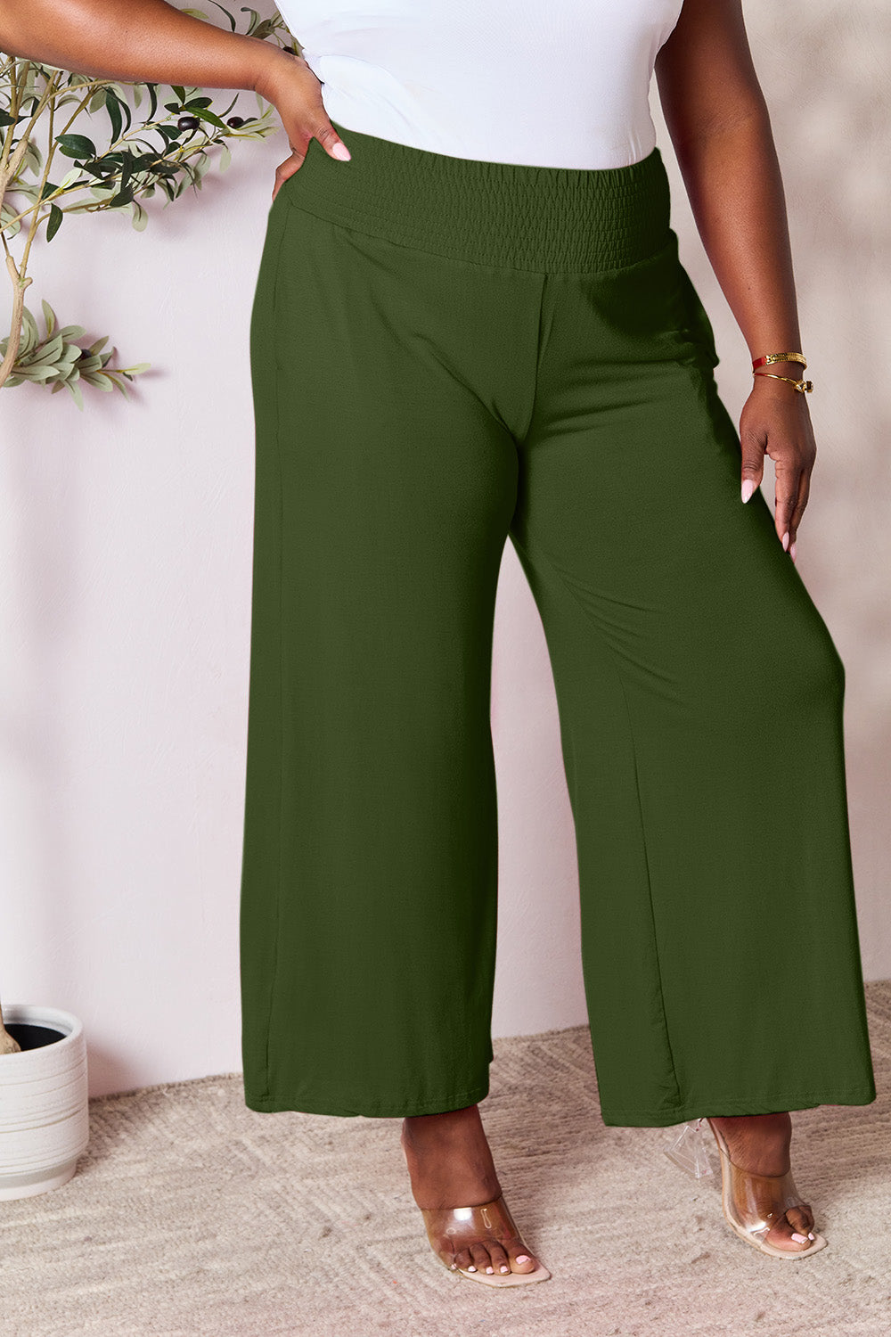 Pantalón ancho de talle alto fruncido de cuerpo entero Double Take