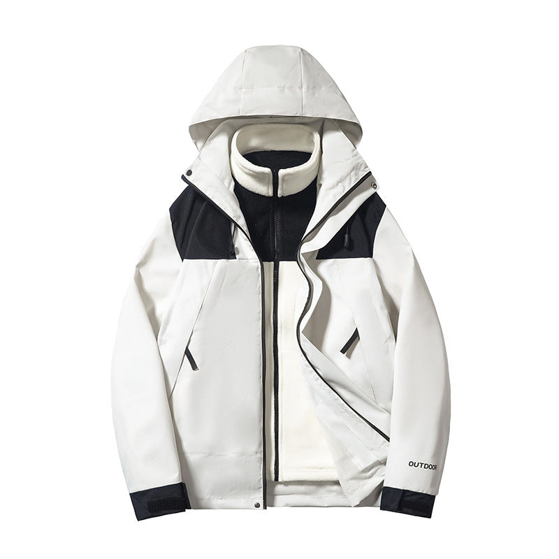 Three-in-one Outdoor Keep Warm Couple Color Matching Shell Jacket